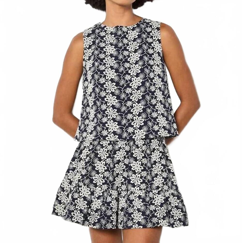 NEW APRICOT floral embroidered cotton shell top in navy
